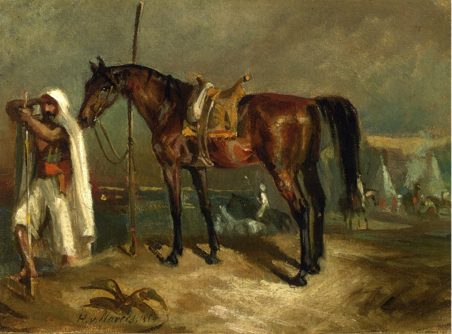An Arab beside his Horse, vintage artwork by Hans von Marees, 12x8" (A4) Poster