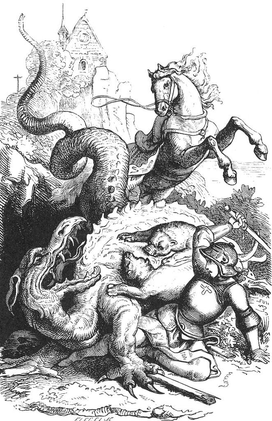 Fight with the Dragon, vintage artwork by Ludwig Richter, A3 (16x12") Poster Print