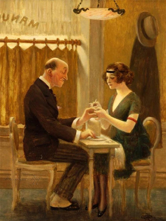 La Main dans la main, vintage artwork by Albert Guillaume, 12x8" (A4) Poster