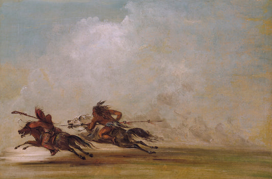 Comanche Warrior Lancing an Osage, at Full Speed, vintage artwork by George Catlin, A3 (16x12") Poster Print