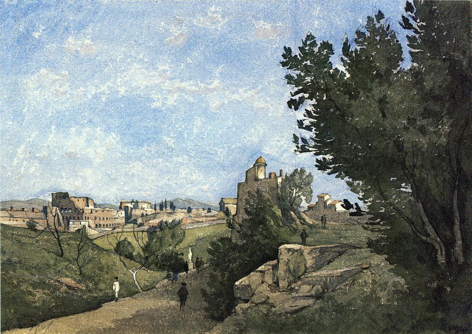 View of Villa d'Este, vintage artwork by Henri-Joseph Harpignies, A3 (16x12") Poster Print