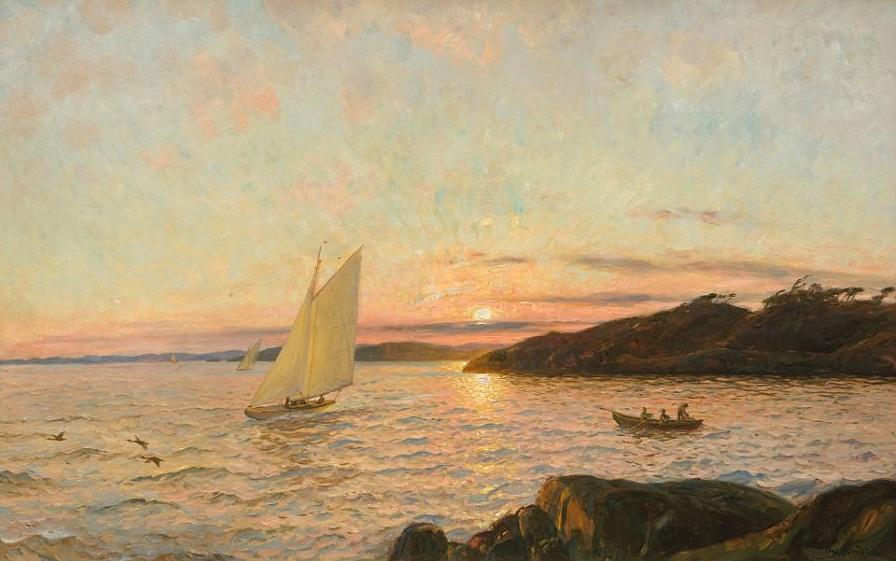 Evening Cruise, vintage artwork by Thorolf Holmboe, 12x8" (A4) Poster