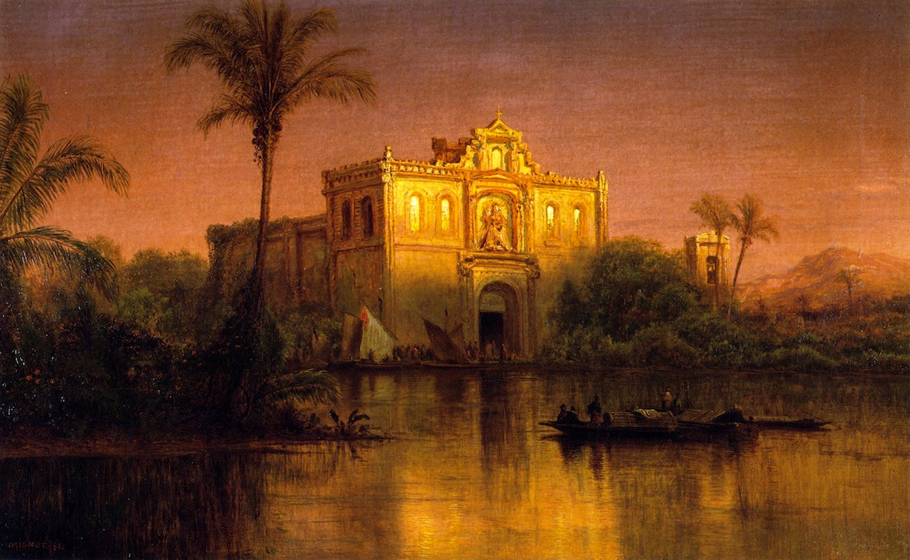 'Ave Maria': Evening in the Tropice (I), vintage artwork by Louis Remy Mignot, 12x8" (A4) Poster