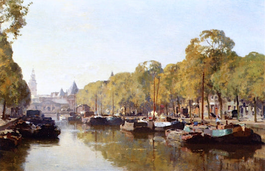 A View on the Galdersekade with the Nieuwmarkt in the Distance, Amsterdam, vintage artwork by Cornelis Vreedenburgh, 12x8" (A4) Poster