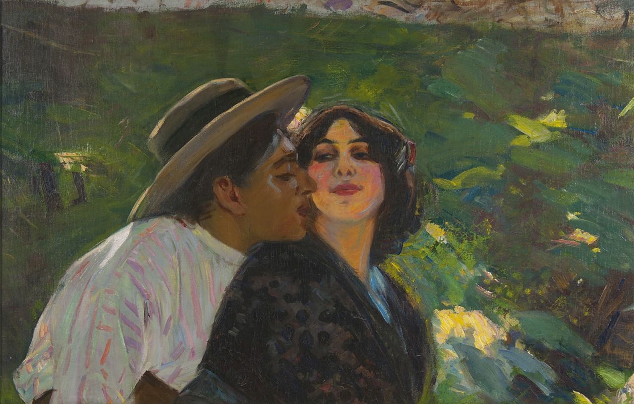 Romantic couple, vintage artwork by Pedro (Pierre) Ribera, 12x8" (A4) Poster