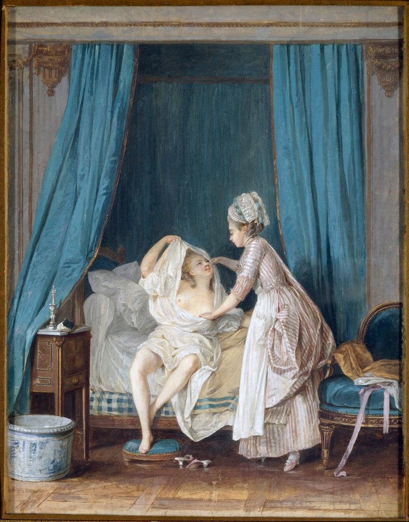 Lady Getting out of Bed, vintage artwork by Niklas Lafrensen (II), 12x8" (A4) Poster