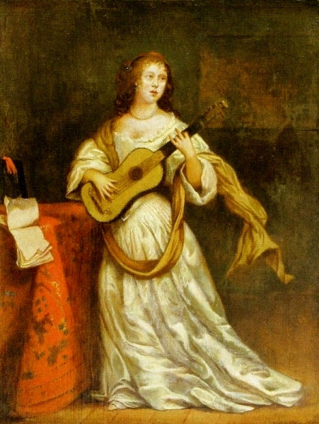 Lady with guitar, vintage artwork by Reinier De La Haye, 12x8" (A4) Poster