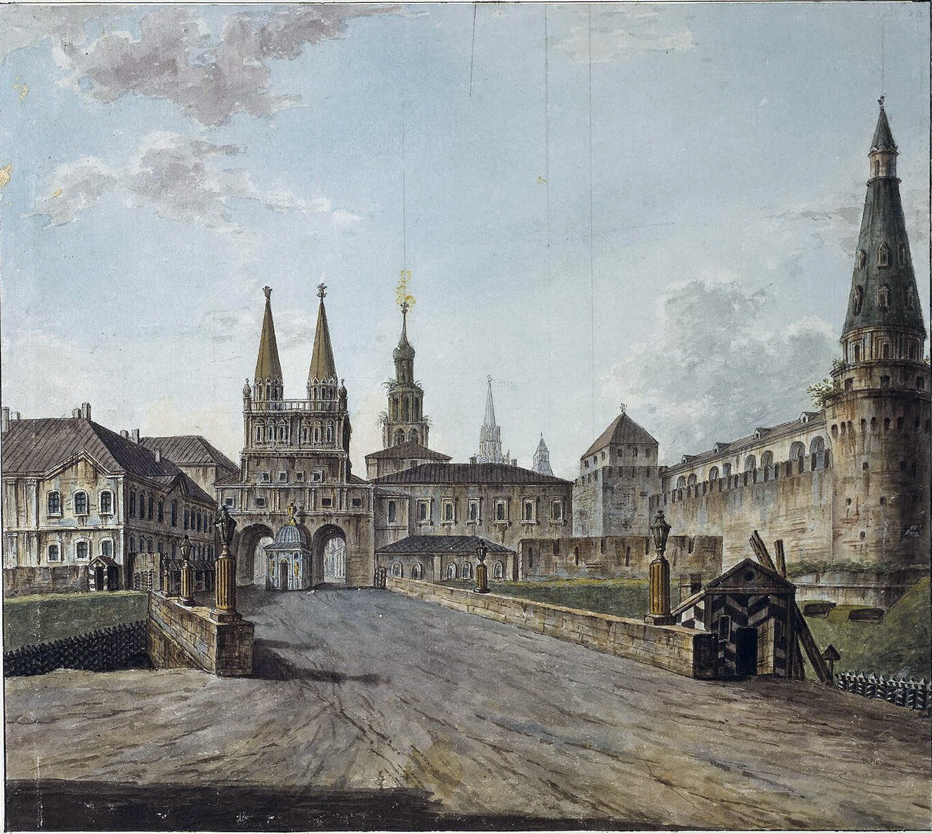 View of Moscow Near the Iversky Gate of the Kremlin, vintage artwork by Fedor Yakovlevich Alekseev, 12x8" (A4) Poster
