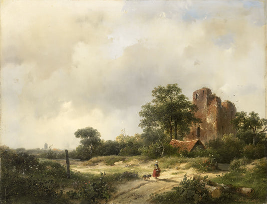 Landscape with the Ruins of Brederode Castle in Santpoort, vintage artwork by Andreas Schelfhout, 12x8" (A4) Poster