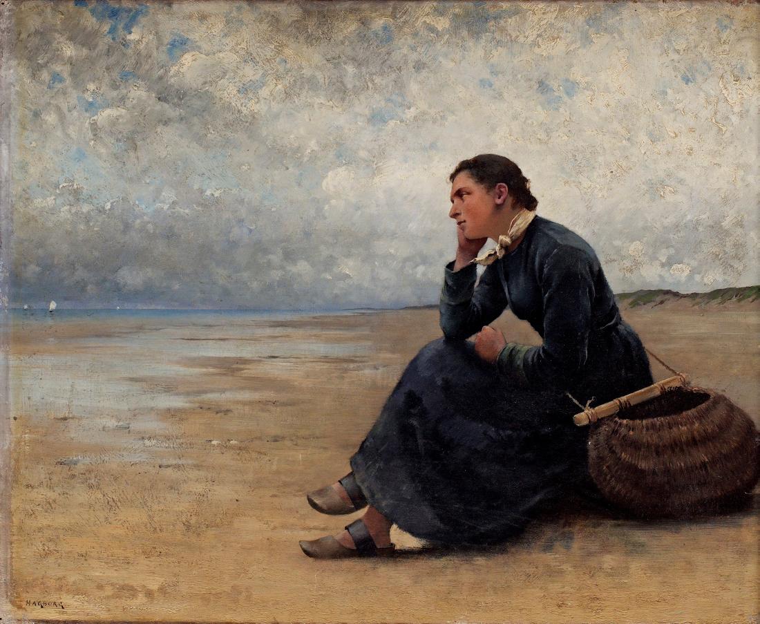 Waiting by the Ocean by August Wilhelm Nikolaus Hagborg,A3(16x12")Poster