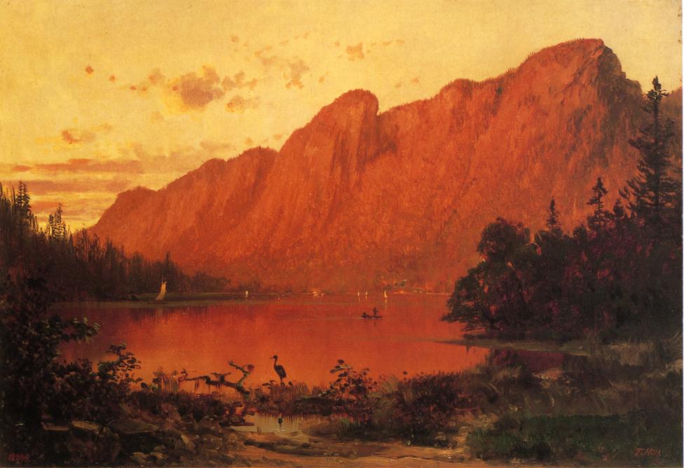 Profile Peakk from Profile Lake, New Hampshire, vintage artwork by Thomas Hill, 12x8" (A4) Poster