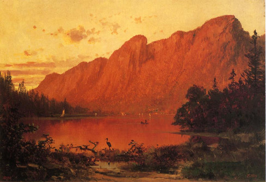 Profile Peakk from Profile Lake, New Hampshire, vintage artwork by Thomas Hill, 12x8" (A4) Poster