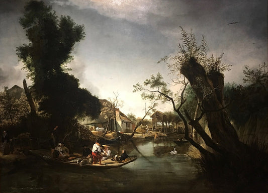 River landscape with a ferry, vintage artwork by Jan Baptist Weenix, 12x8" (A4) Poster