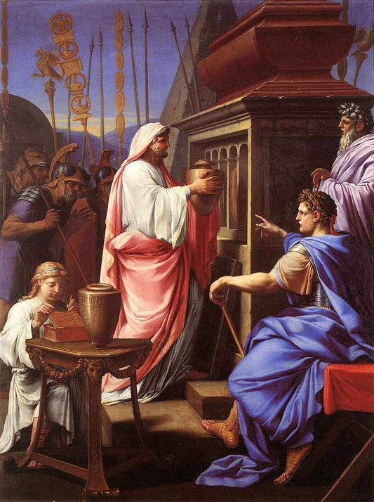 Caligula depositing the Ashes of his Mother and Brother in the Tomb of his Ancestors, vintage artwork by Eustache Le Sueur, 12x8" (A4) Poster