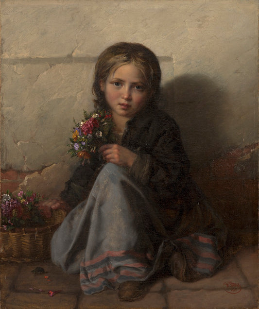 Little Flower Seller, vintage artwork by Nikolai Rachkov, 12x8" (A4) Poster
