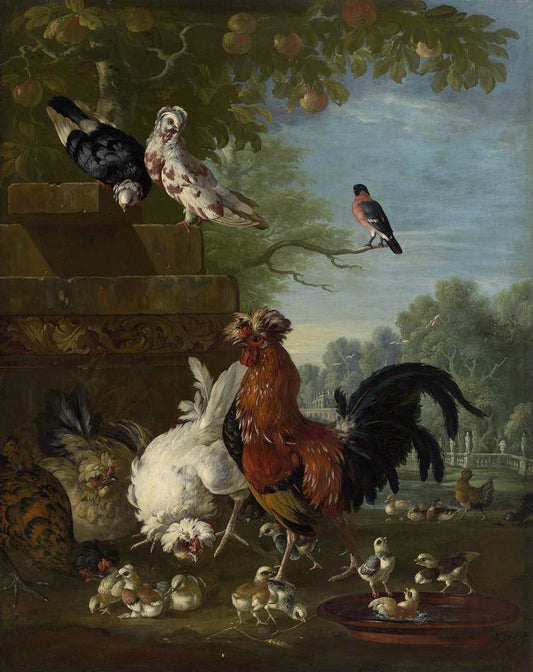 Domestic Birds in Park, vintage artwork by Pieter Casteels, 12x8" (A4) Poster