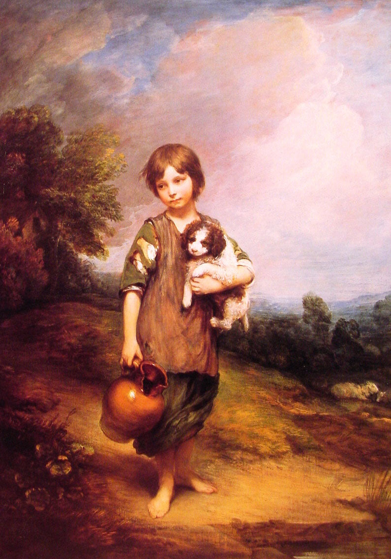 Cottage Girl with Dog and Pitcher, vintage artwork by Thomas Gainsborough, 12x8" (A4) Poster