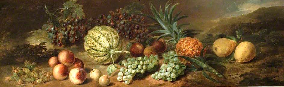Still Life with Pineapple and Other Fruit, vintage artwork by Stephen Elmer, 12x8" (A4) Poster