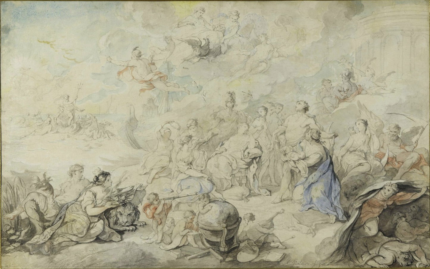 Allegory of the Birth of the Duke of Burgondy in 1750, vintage artwork by Charles-Joseph Natoire, 12x8" (A4) Poster