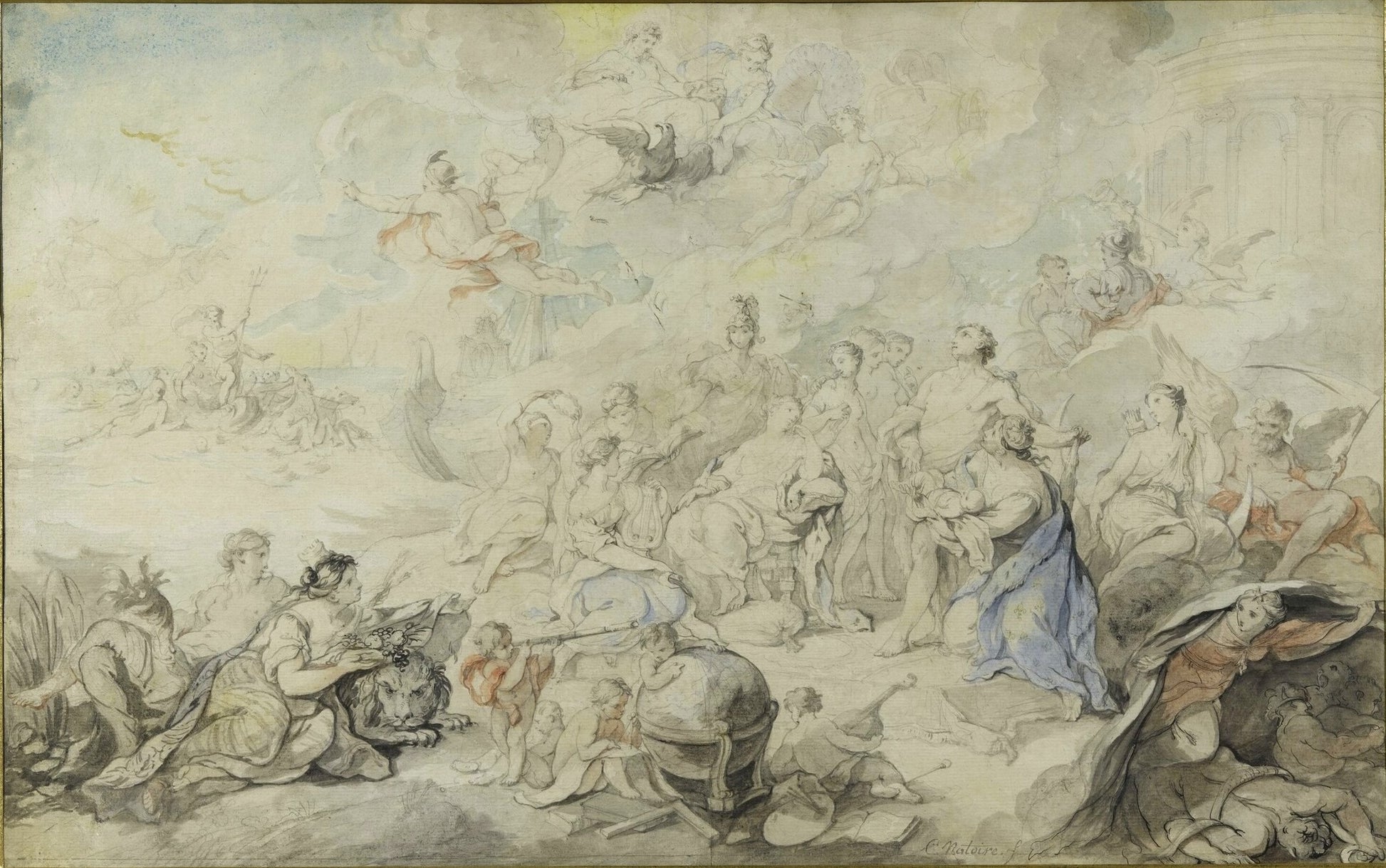Allegory of the Birth of the Duke of Burgondy in 1750, vintage artwork by Charles-Joseph Natoire, 12x8" (A4) Poster