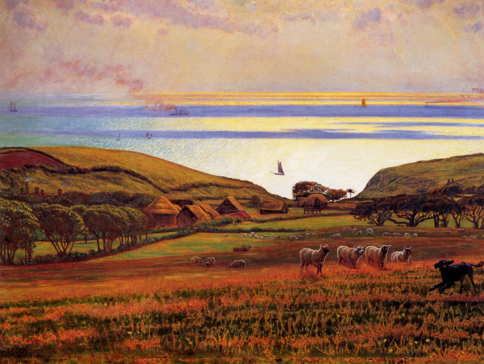 Fairlight Downs, Sunlight on the Sea, vintage artwork by William Holman Hunt, 12x8" (A4) Poster