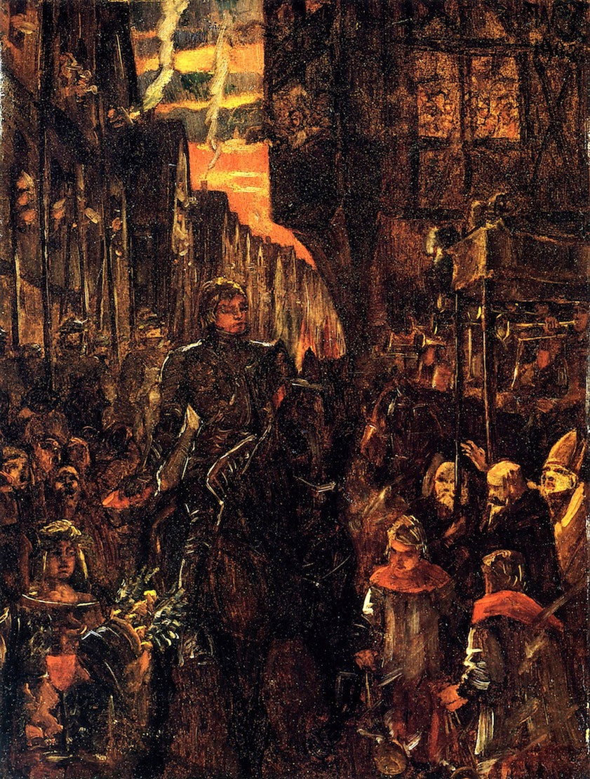 Einzug Friedrich des Siegreichen in Heidelberg, vintage artwork by Wilhelm Trübner, 12x8" (A4) Poster
