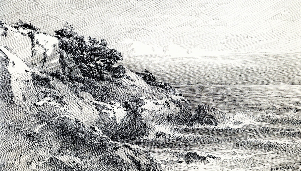 Cliffs at Seashore, vintage artwork by William Trost Richards, 12x8" (A4) Poster