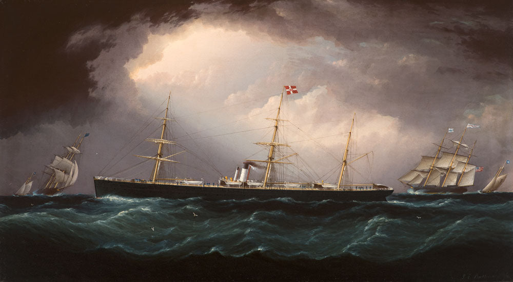 The National Line's Steamer , vintage artwork by James E. Buttersworth, A3 (16x12") Poster Print
