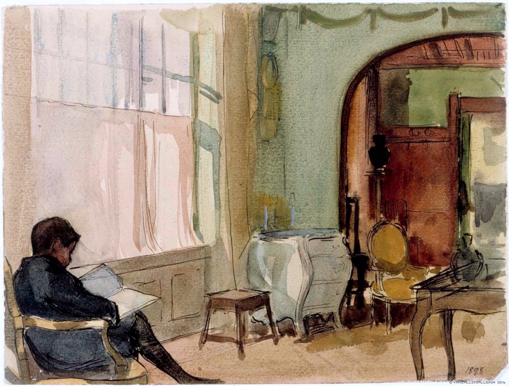 The Artist's Son Erik Edelfelt at home in Kilo, vintage artwork by Albert Edelfelt, 12x8" (A4) Poster