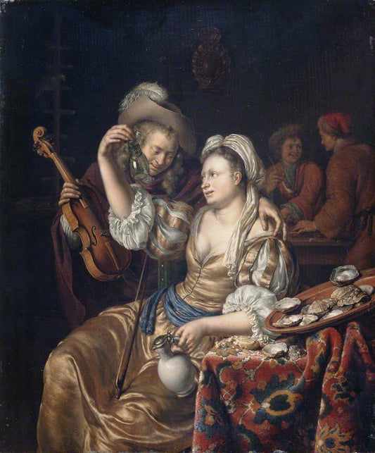 Interior with a Cavalier and a Lady, vintage artwork by Willem van Mieris, 12x8" (A4) Poster