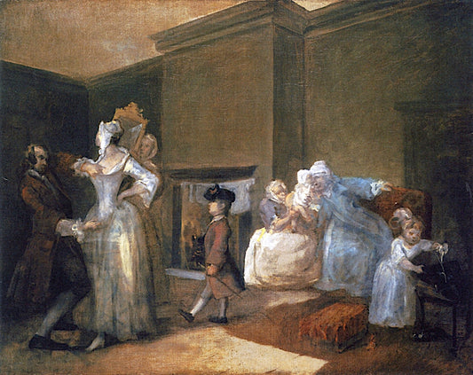 The Happy Marriage: 5. The Staymaker (sketch), vintage artwork by William Hogarth, 12x8" (A4) Poster