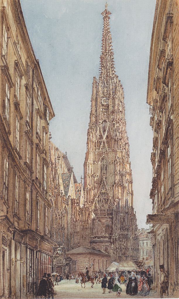 St. Stephen's Cathedral in Vienna, vintage artwork by Rudolf von Alt, A3 (16x12