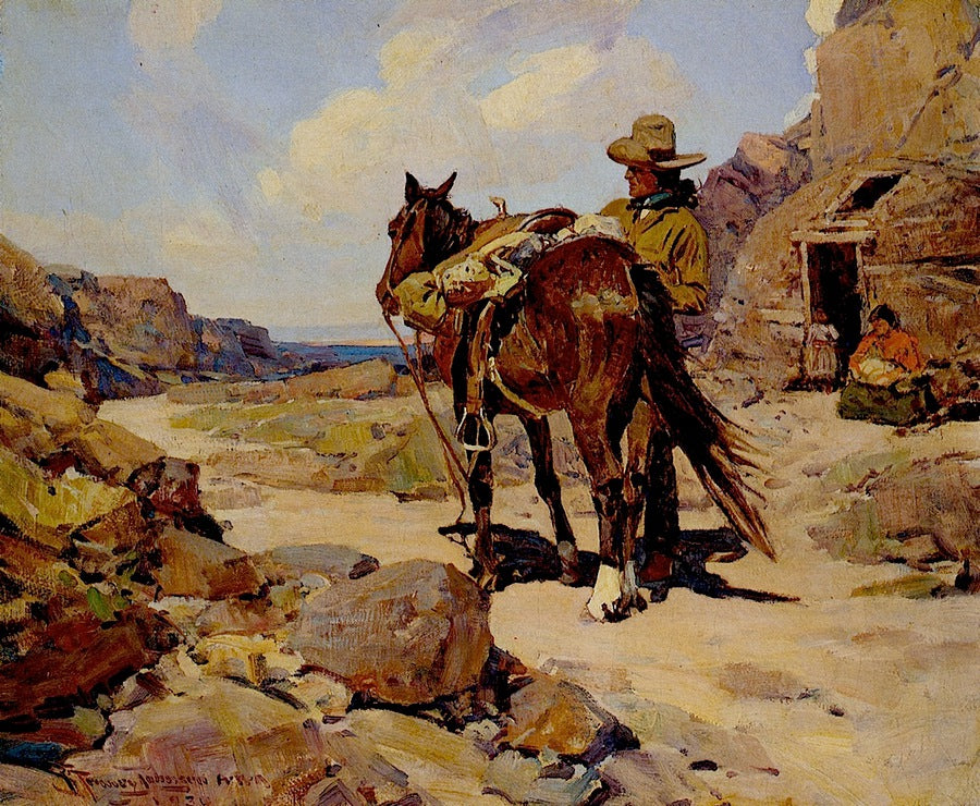 Back from the Trading Post, vintage artwork by Frank Tenney Johnson, 12x8" (A4) Poster