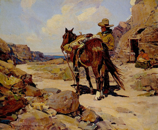 Back from the Trading Post, vintage artwork by Frank Tenney Johnson, 12x8" (A4) Poster