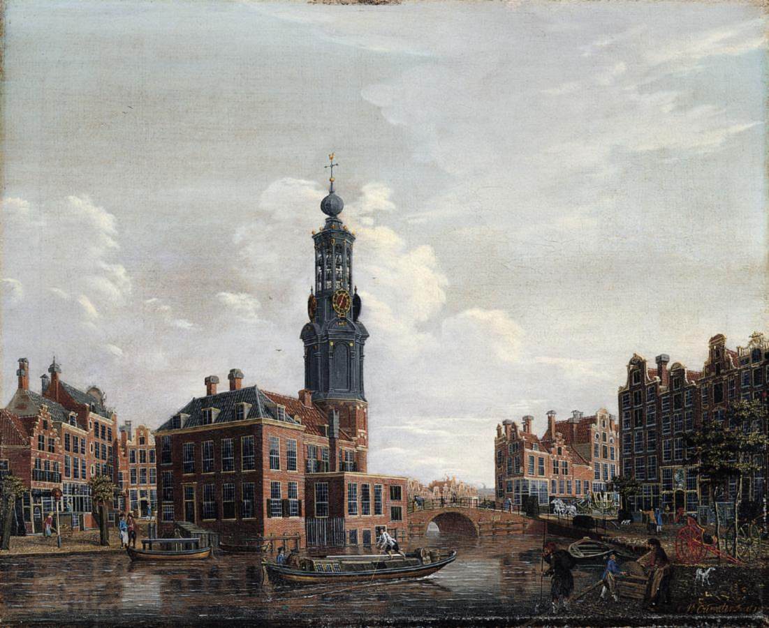 View of the Ingel with the Munttoren in Amsterdam, vintage artwork by Isaak Ouwater, 12x8" (A4) Poster