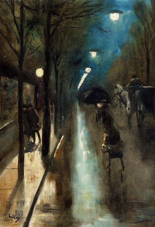 Evening street scene with figures, Berlin by Lesser Ury,A3(16x12")Poster