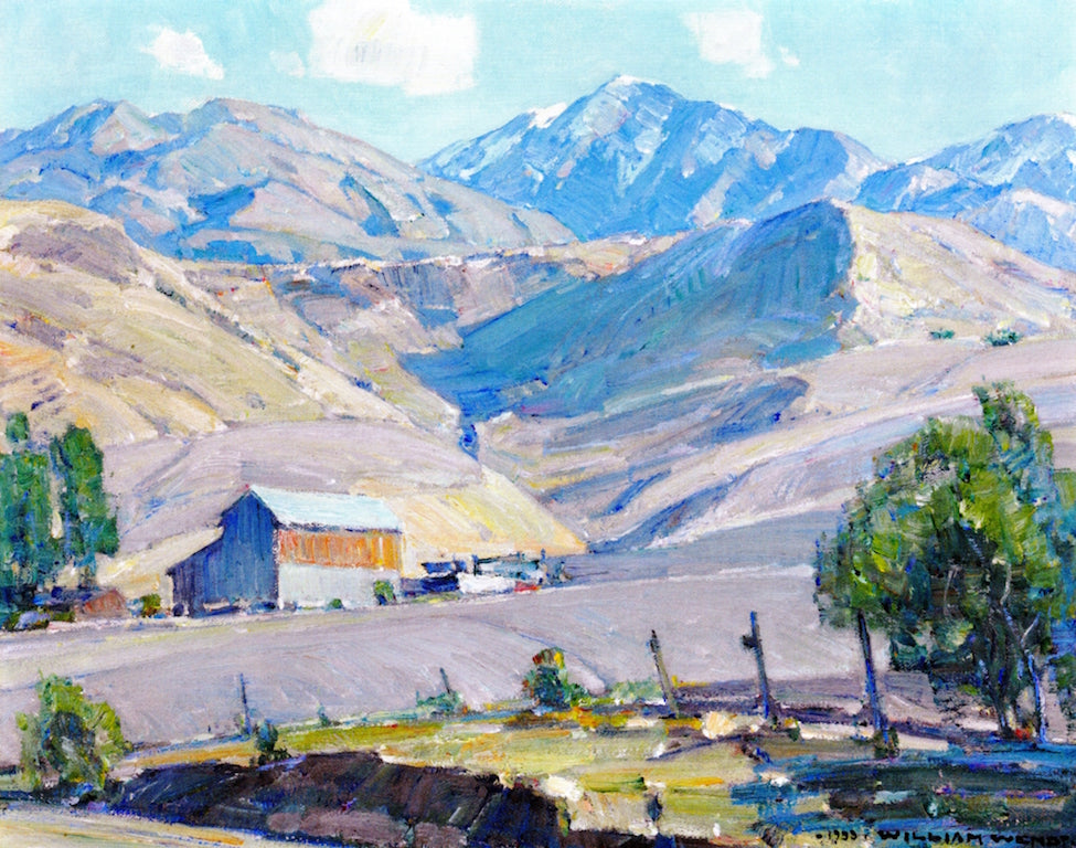 The Hill Barn, vintage artwork by William Wendt, 12x8" (A4) Poster