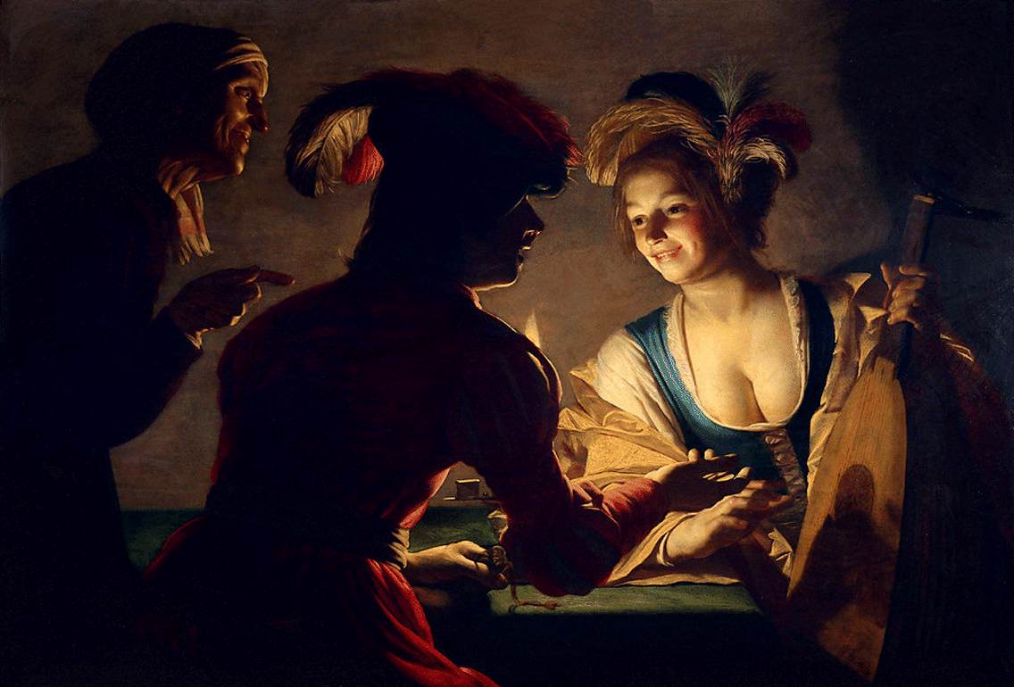 The Procuress, vintage artwork by Gerard van Honthorst, 12x8" (A4) Poster
