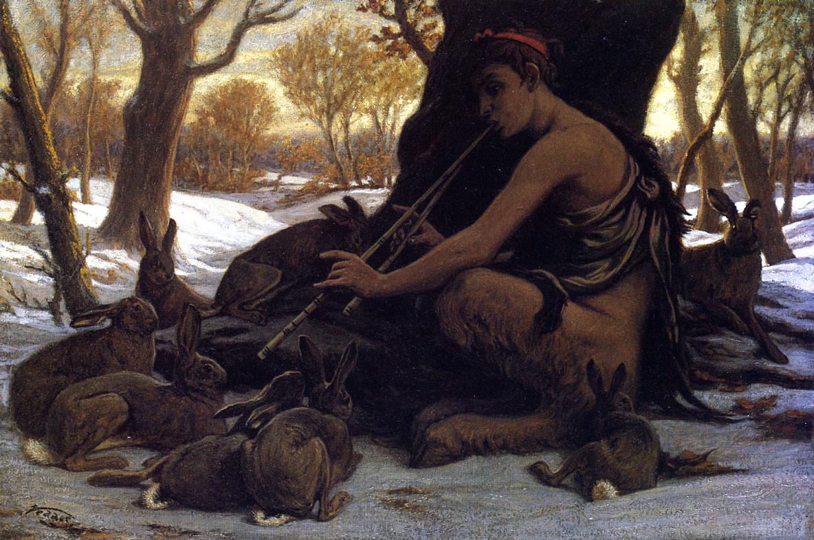 Marsyas Enchanting the Hares, vintage artwork by Elihu Vedder, 12x8" (A4) Poster