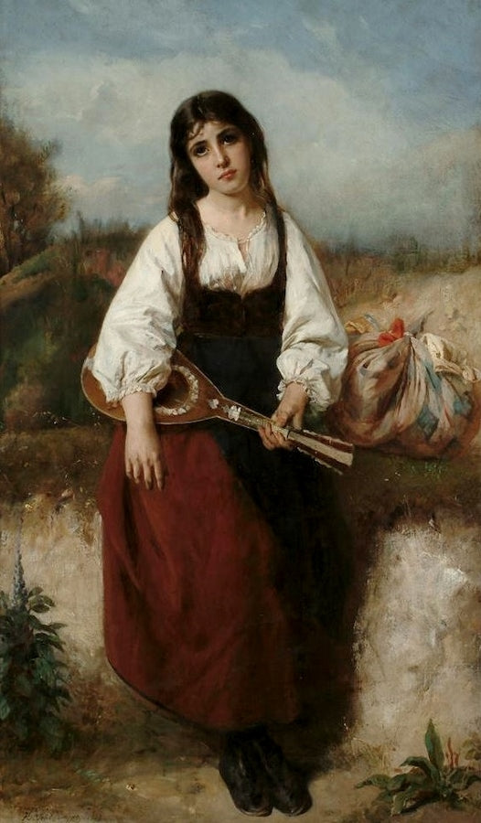 Girl with mandolin, vintage artwork by Henri-Guillaume Schlesinger, A3 (16x12") Poster Print