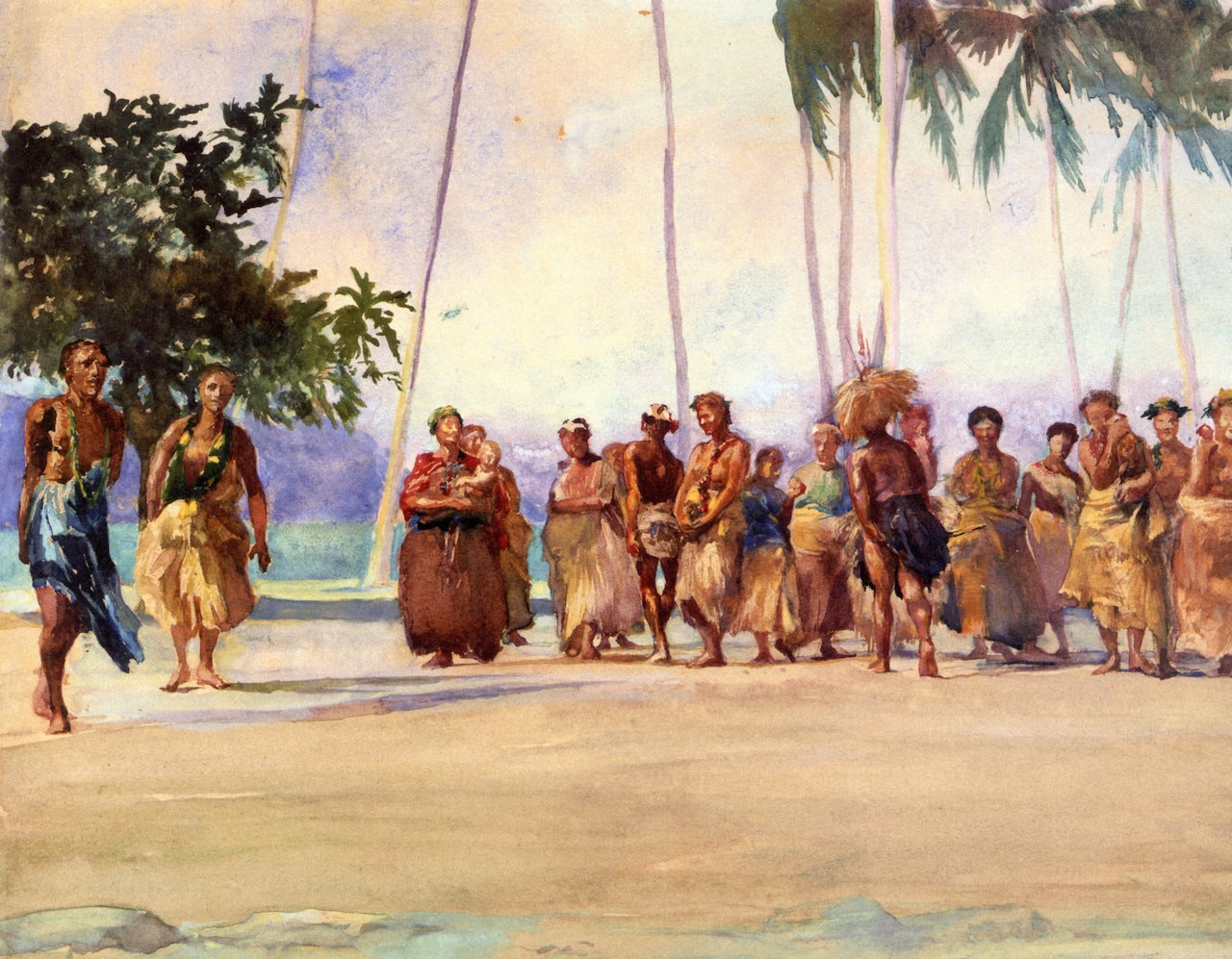 Fagaloa Bay, Samoa, 1890, The Taupo, Gaase, Marshalling the Women Who Bring Presents of Food, vintage artwork by John La Farge, 12x8" (A4) Poster