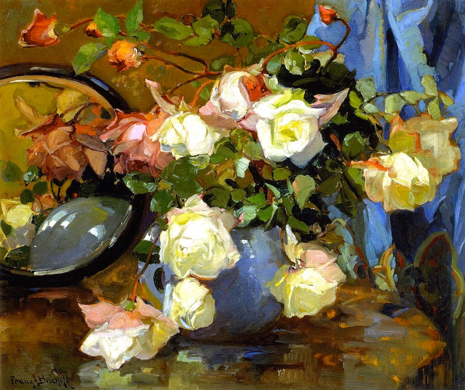 Roses in a Blue Bowl by Franz Bischoff,A3(16x12")Poster