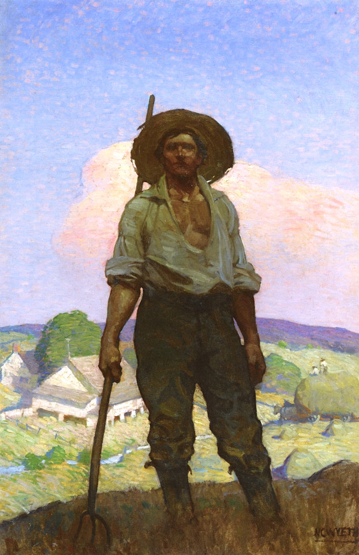 The Farmer, vintage artwork by Newell Convers (N.C.) Wyeth, 12x8