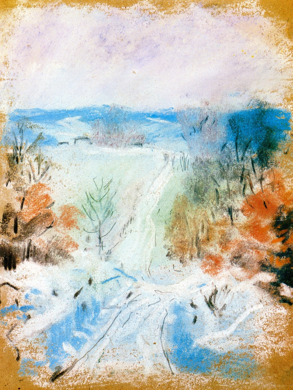 Down Hill in Winter, vintage artwork by Albert Henry Krehbiel, 12x8" (A4) Poster