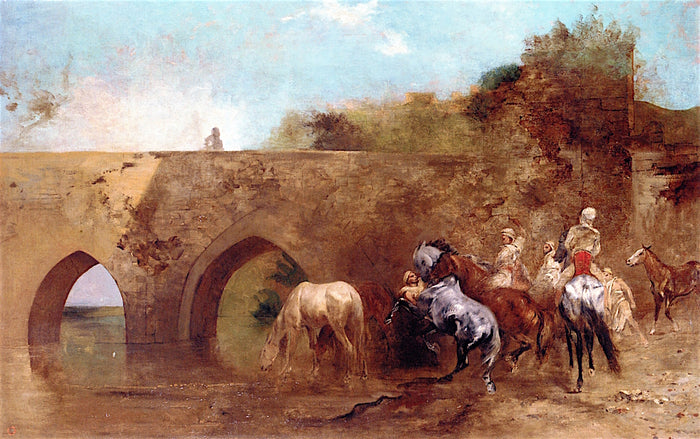 Bedouins Watering Their Horses, vintage artwork by Eugène Fromentin, A3 (16x12