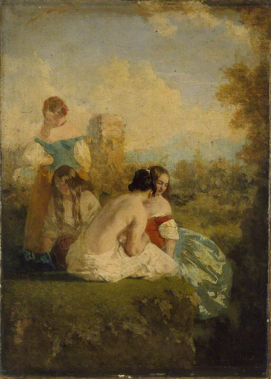 Four Girls by  a Stream, vintage artwork by William Etty, A3 (16x12") Poster Print