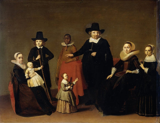 Family Group with Black Servant, vintage artwork by Willem Duyster, 12x8" (A4) Poster