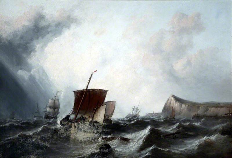 Shipping off Shakespeare Cliff, Dover, vintage artwork by George Clarkson Stanfield, 12x8" (A4) Poster
