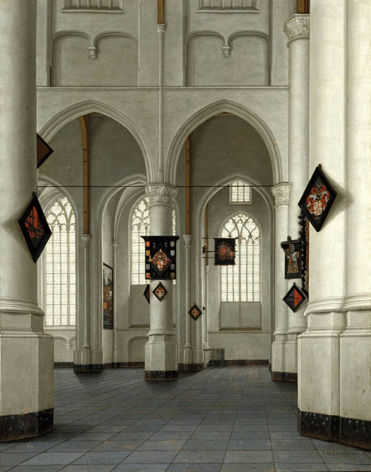 Interior of the St Laurenskerk in Rotterdam, vintage artwork by Anthonie Delorme, 12x8" (A4) Poster