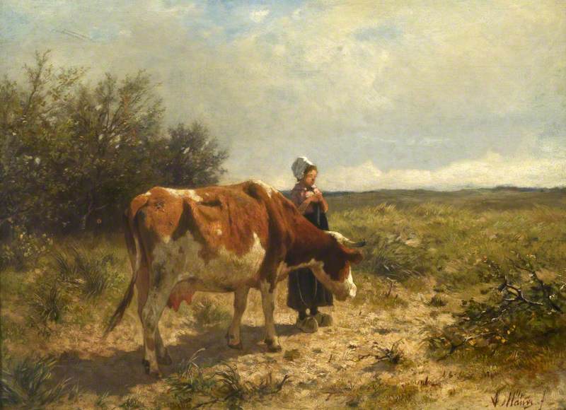 Dutch Milkmaid, vintage artwork by Anton Mauve, 12x8" (A4) Poster